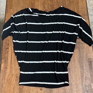 Renee C. Black and White Striped Short Sleeve Top